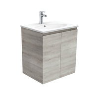 Fienza Edge Industrial 600 Wall Hung Cabinet, Solid Doors, Bevelled Edge , With Moulded Basin-Top - Rotondo Ceramic