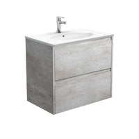 Fienza Amato Industrial 750 Wall Hung Cabinet, Solid Panels, Bevelled Edge , With Moulded Basin-Top - Rotondo Ceramic Industrial Panels