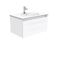 Fienza Manu Gloss White 750 Wall-Hung Cabinet, Solid Drawer , With Moulded Basin-Top - Rotondo Ceramic