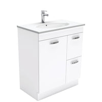 Fienza UniCab Gloss White 750 Cabinet on Kickboard , With Moulded Basin-Top - Rotondo Ceramic Right Hand Drawer