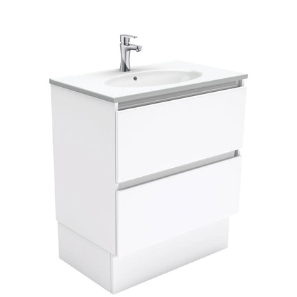 Fienza Quest Gloss White 750 Cabinet on Kickboard, 2 Solid Drawers , With Moulded Basin-Top - Rotondo Ceramic