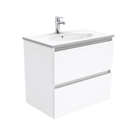 Fienza Quest Gloss White 750 Wall Hung Cabinet, 2 Solid Drawers , With Moulded Basin-Top - Rotondo Ceramic