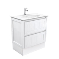 Fienza Hampton Satin White 750 Cabinet on Kickboard, 2 Solid Drawers , With Moulded Basin-Top - Rotondo Ceramic