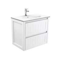 Fienza Hampton Satin White 750 Wall Hung Cabinet, 2 Solid Drawers , With Moulded Basin-Top - Rotondo Ceramic