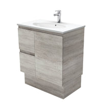 Fienza Edge Industrial 750 Cabinet on Kickboard, Bevelled Edge , With Moulded Basin-Top - Rotondo Ceramic Left Hand Drawer