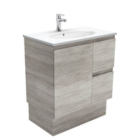 Fienza Edge Industrial 750 Cabinet on Kickboard, Bevelled Edge , With Moulded Basin-Top - Rotondo Ceramic Right Hand Drawer