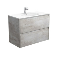 Fienza Amato Industrial 900 Wall Hung Cabinet, 2 Solid Drawers, Bevelled Edge , With Moulded Basin-Top - Rotondo Ceramic Industrial Panels