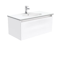 Fienza Manu Gloss White 900 Wall Hung Cabinet, 1 Solid Drawer, 4 Internal Drawers , With Moulded Basin-Top - Rotondo Ceramic