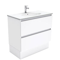 Fienza Quest Gloss White 900 Cabinet on Kickboard, 2 Drawers , With Moulded Basin-Top - Rotondo Ceramic