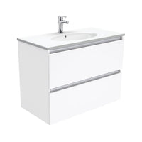 Fienza Quest Gloss White 900 Wall Hung Cabinet, 2 Solid Drawers , With Moulded Basin-Top - Rotondo Ceramic