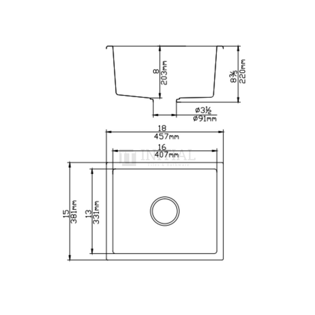 Granite Quartz Stone Top/Undermount Kitchen Sink Single Bowl 381x457x220 Matt Black ,