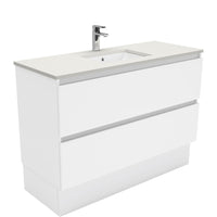 Fienza Quest Gloss White 1200 Cabinet on Kickboard, 2 Solid Drawers , With Stone Top - Roman Sand