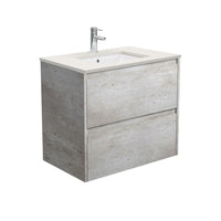 Fienza Amato Industrial 750 Wall Hung Cabinet, Solid Panels, Bevelled Edge , With Stone Top - Roman Sand Industrial Panels