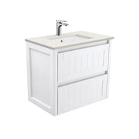 Fienza Hampton Satin White 750 Wall Hung Cabinet, 2 Solid Drawers , With Stone Top - Roman Sand