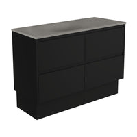 Fienza Amato Satin Black 1200 Cabinet on Kickboard, Solid Panels, Bevelled Edge , With Moulded Basin-Top - Satori Concrete Satin Black Panels
