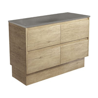 Fienza Amato Scandi Oak 1200 Cabinet on Kickboard, Solid Panels, Bevelled Edge , With Moulded Basin-Top - Satori Concrete Scandi Oak Panels