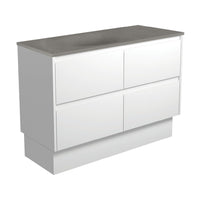 Fienza Amato Satin White 1200 Cabinet on Kickboard, Solid Panels, Bevelled Edge , With Moulded Basin-Top - Satori Concrete Satin White Panels