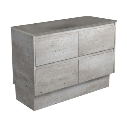 Fienza Amato Industrial 1200 Cabinet on Kickboard, Solid Panels, Bevelled Edge , With Moulded Basin-Top - Satori Concrete Industrial Panels