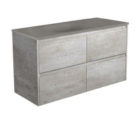 Fienza Amato Industrial 1200 Wall Hung Cabinet, Solid Drawers, Bevelled Edge , With Moulded Basin-Top - Satori Concrete Industrial Panels