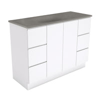Fienza Fingerpull Gloss White 1200 Cabinet on Kickboard, Solid Doors , With Moulded Basin-Top - Satori Concrete