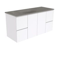 Fienza Fingerpull Gloss White 1200 Wall Hung Cabinet, Solid Doors , With Moulded Basin-Top - Satori Concrete