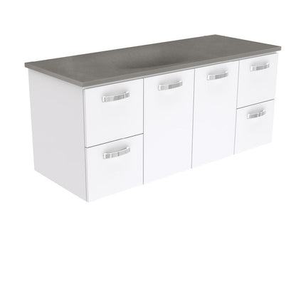 Fienza UniCab Gloss White 1200 Wall Hung Cabinet, Solid Doors , With Moulded Basin-Top - Satori Concrete
