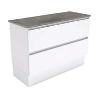 Fienza Quest Gloss White 1200 Cabinet on Kickboard, 2 Solid Drawers , With Moulded Basin-Top - Satori Concrete