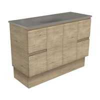 Fienza Edge Scandi Oak 1200 Cabinet on Kickboard, Solid Doors, Bevelled Edge , With Moulded Basin-Top - Satori Concrete
