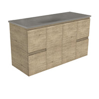 Fienza Edge Scandi Oak 1200 Wall Hung Cabinet, Solid Doors, Bevelled Edge , With Moulded Basin-Top - Satori Concrete