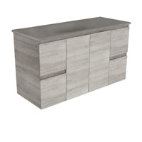 Fienza Edge Industrial 1200 Wall Hung Cabinet, Solid Doors, Bevelled Edge , With Moulded Basin-Top - Satori Concrete