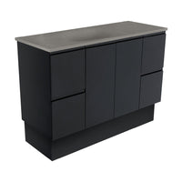 Fienza Fingerpull Satin Black 1200 Cabinet on Kickboard, Solid Doors , With Moulded Basin-Top - Satori Concrete