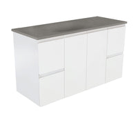 Fienza Figerpull Satin White 1200 Wall Hung Cabinet, Solid Doors , With Moulded Basin-Top - Satori Concrete
