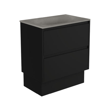 Fienza Amato Satin Black 750 Cabinet on Kickboard, Solid Panels, Bevelled Edge , With Moulded Basin-Top - Satori Concrete Satin Black Panels