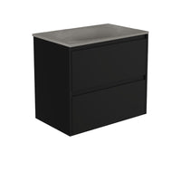 Fienza Amato Satin Black 750 Wall Hung Cabinet, Solid Panels, Bevelled Edge , With Moulded Basin-Top - Satori Concrete Satin Black Panels
