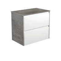 Fienza Amato Satin White 750 Wall Hung Cabinet, Solid Panels, Bevelled Edge , With Moulded Basin-Top - Satori Concrete Industrial Panels