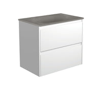 Fienza Amato Satin White 750 Wall Hung Cabinet, Solid Panels, Bevelled Edge , With Moulded Basin-Top - Satori Concrete Satin White Panels