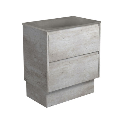 Fienza Amato Industrial 750 Cabinet on Kickboard, Solid Panels, Bevelled Edge , With Moulded Basin-Top - Satori Concrete Industrial Panels