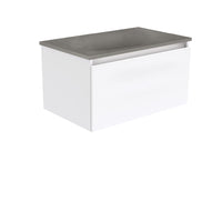 Fienza Manu Gloss White 750 Wall-Hung Cabinet, Solid Drawer , With Moulded Basin-Top - Satori Concrete