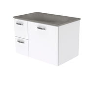 Fienza UniCab Gloss White 750 Wall Hung Cabinet, Solid Door , With Moulded Basin-Top - Satori Concrete Left Hand Drawer