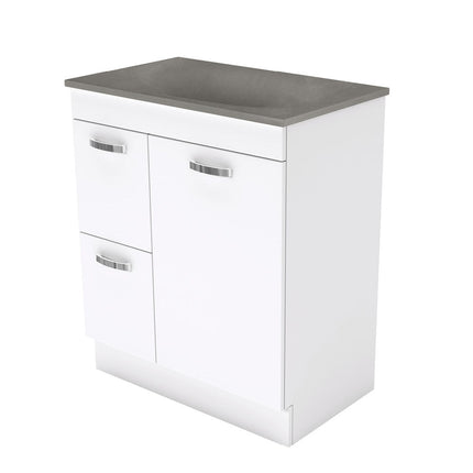 Fienza UniCab Gloss White 750 Cabinet on Kickboard , With Moulded Basin-Top - Satori Concrete Left Hand Drawer