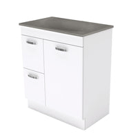 Fienza UniCab Gloss White 750 Cabinet on Kickboard , With Moulded Basin-Top - Satori Concrete Left Hand Drawer