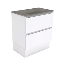 Fienza Quest Gloss White 750 Cabinet on Kickboard, 2 Solid Drawers , With Moulded Basin-Top - Satori Concrete