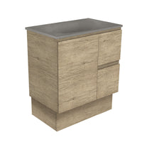 Fienza Edge Scandi Oak 750 Cabinet on Kickboard, Bevelled Edge , With Moulded Basin-Top - Satori Concrete Right Hand Drawer