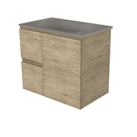 Fienza Edge Scandi Oak 750 Wall Hung Cabinet, Solid Door , With Moulded Basin-Top - Satori Concrete Left Hand Drawer