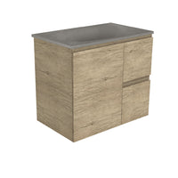 Fienza Edge Scandi Oak 750 Wall Hung Cabinet, Solid Door , With Moulded Basin-Top - Satori Concrete Right Hand Drawer