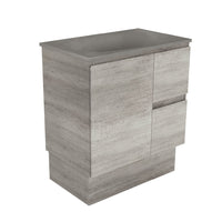Fienza Edge Industrial 750 Cabinet on Kickboard, Bevelled Edge , With Moulded Basin-Top - Satori Concrete Right Hand Drawer
