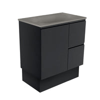Fienza Fingerpull Satin Black 750 Cabinet on Kickboard , With Moulded Basin-Top - Satori Concrete Right Hand Drawer