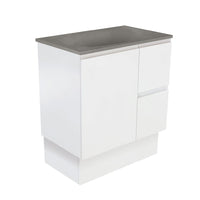 Fienza Fingerpull Satin White 750 Cabinet on Kickboard , With Moulded Basin-Top - Satori Concrete Right Hand Drawer