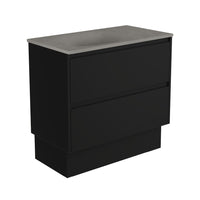 Fienza Amato Satin Black 900 Cabinet on Kickboard, Solid Panels, Bevelled Edge , With Moulded Basin-Top - Satori Concrete Satin Black Panels