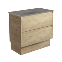 Fienza Amato Scandi Oak 900 Cabinet on Kickboard, Solid Panels, Bevelled Edge , With Moulded Basin-Top - Satori Concrete Scandi Oak Panels
